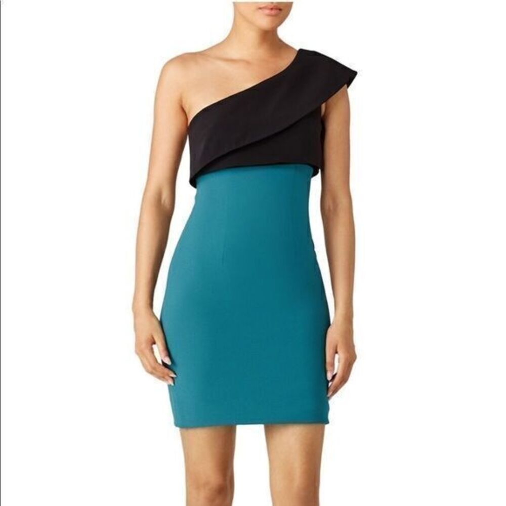 Monique Lhuillier color block one shoulder dress